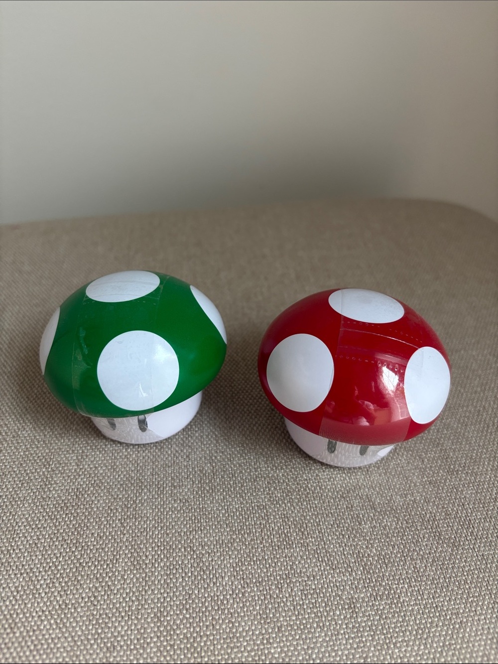 New! Nintendo Red and Green Mushroom Caps with White Polka Accents